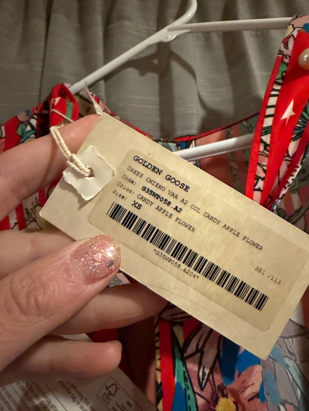 NWT Golden Goose Red Floral Stripe Ruffle Dress Size Extra Small - Picture 4 of 14